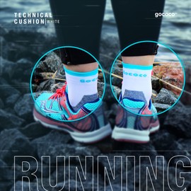 Gococo Technical Cushion Sports and Running Socks, Anti-Bubble Padding, Breathable, Sweat-Wicking for Men and Women, White