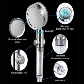 Venteo Savewater Power Shower Head - Water Saving, Turbo Pressure, 3 Settings, Water Filter - Blue, Pink or Gold