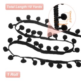 sourcing map 10 Yards Pom Pom Trim Ribbon, 1" Wide Black Pom Pom Ball Fringe Trim Sewing Fringe Fabric Trim Ribbon for DIY Crafts Curtain Clothes Pillow Home Decoration