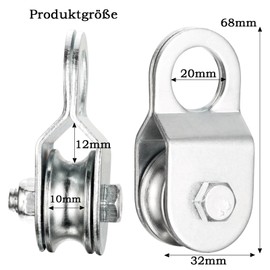 KCNOFNC Pulley with 2 ball bearings, pulleys for 6 mm ropes, steel cable, load capacity 50 kg, 1 piece