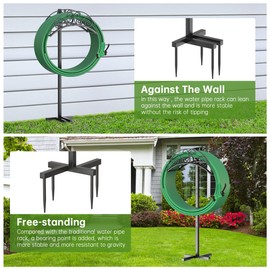 Dewfoam Outdoor Garden Hose Holder Free-Standing, Heavy-Duty Hose Storage Holder Holds 150 Feet of Hose with Multifunctional Assembly Spike Feet for Outdoor Patio Lawns