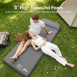Andola Self-Inflating Sleeping Pad for Camping, 3" Ultra-Thick Outdoor Camping Mat with Pillow & 9.5 R-Value, Insulated All-Season Foam Camping Mattress for Camping Travel Tent Car