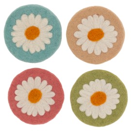 Boston International Set of 4 Felted Drink Coasters, 3.75" Diameter, Daisy