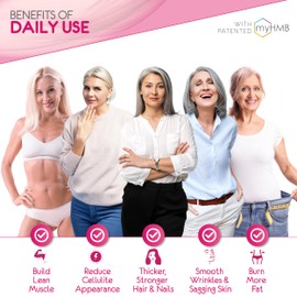 AgelessLX Powder Supplement for Women - with HMB Collagen Enhancer Plus Vitamin D3 with K2, Horsetail and Biotin for Lean Muscle and Stronger Hair and Nails - 30 Powder Packets Strawberry Lemonade