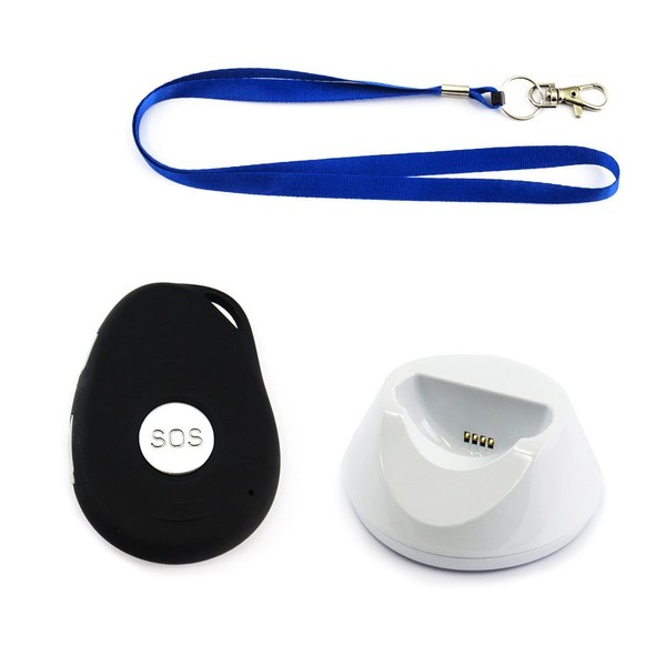 AMG Emergency Call Button with GPS Transmitter for Seniors Safe at Home and on the Go with Lanyard and Charging Station Splash-proof Modern and Discreet