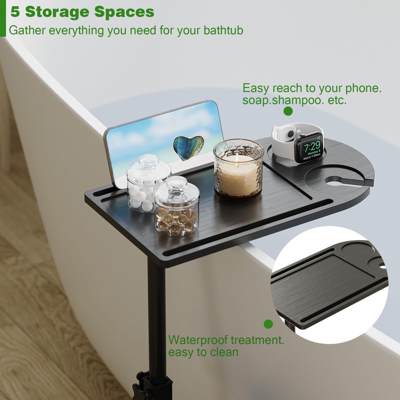 Welfuturer Bamboo 3 Layer Bathtub Tray Table with Adjustable Height