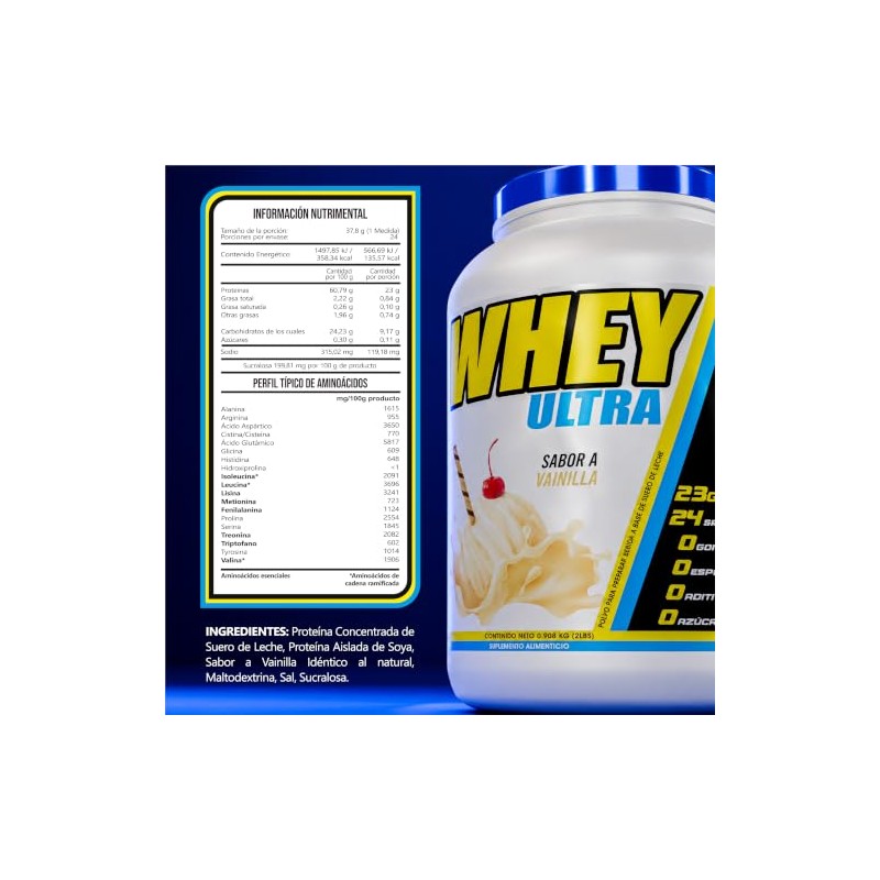 BHP NUTRITION WHEY ULTRA Proteína de Suero, Vainilla, 2 LBS