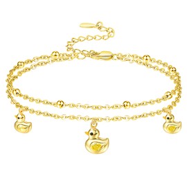 Palpitate Duck Gifts Duck Ankle Bracelets for Women 14K Gold Plated Cute Ducky Jewelry Layered Foot Anklet Chain for Women Adjustable