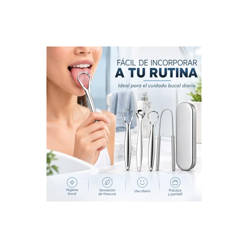 Set de 4 Raspadores de Lengua de Acero Inoxidable con