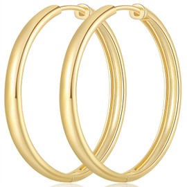 ELEBEST Gold Hoop Earrings 14K Gold Huggie Hoop Earrings Women’s Hoop Earrings Minimalist Elegance 14k Gold Hoops Earrings Gold Jewerly for Women, 30mm