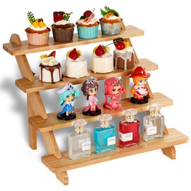ZibugZag 4-Tier Risers Display Stand, Cupcake Stand for Dessert Table Display Set, Wooden Tiered Display Shelves for Vendors, Cakes, Snacks, Funko Pop and Party Decor Wood Riser