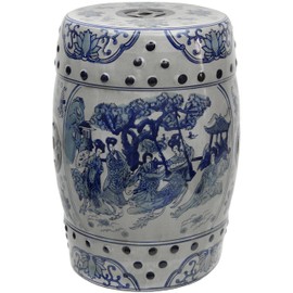 Oriental Furniture 18" Ladies Blue & White Porcelain Garden Stool