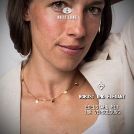 Akitsune Harmony Women's Necklace 35 cm Including 7 cm Extension | Elegant Plate 316L Stainless Steel Necklace for Women | 1 mm Diameter Chain with 2 mm Beads | Waterproof and Hypoallergenic,