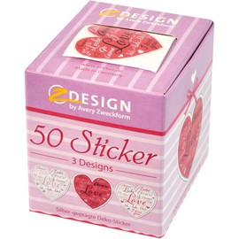 Avery 38 mm 56813 Transparent Love Heart Shaped Favour Stickers/Invitation and Envelope Seals, Multi-colour, Pack of 50