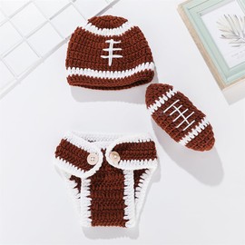 MdouLy Baby Photography Props Football Cap Newborn Boy Girl Photo Shoot Outfits Crochet Costume Infant Knitted Hat Sets