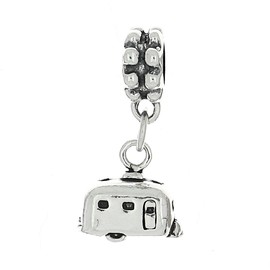LGU Sterling Silver Oxidized 3D Small Camper Vacation Trailer Dangle Bead Charm