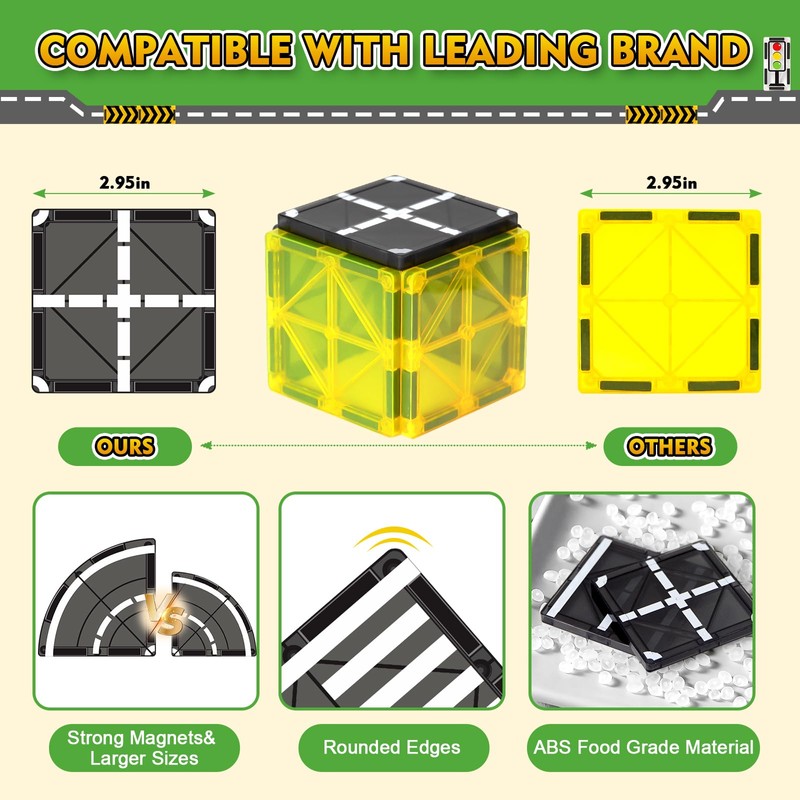 Magnetic Tiles Road Expansion Set for 3+ Year Old Boys