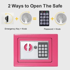 HF Pink Small Safe Box for Money - 0.23CF Mini Safe Electronic Keypad Home Safety
