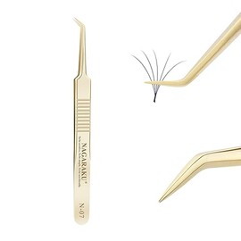 Eyelash Tweezers, Pack of 4 Tweezers for Eyelash Extensions, Hard Durable, Straight Tweezers and Curved Tweezers, Professional Tweezers for Eyelash Extensions