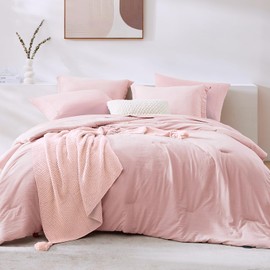 WRENSONGE Full Size Comforter Set- 7 Pieces Soft Pink Bed in a Bag Full Size Comforter with Fitted Sheet, Flat Sheet, 2 Pillow Shams, 2 Pillowcases, Warm Bedding Sets for All Season