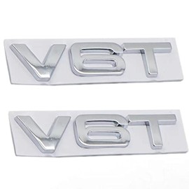 2X New 3D zinc Allov Glossy V6T Emblems Badge car for Hood Truck Door Side Fender Rear Trunk Emblem Badges Decoration Sticker(Silver)