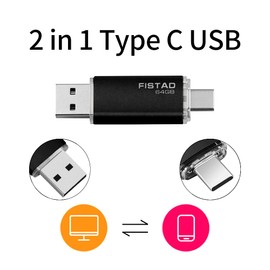 USB Stick 64 GB, 2 in 1 OTG Pen Drive USB 2.0 Memory Stick 64 GB Thumb Drive Type-C Flash Drive Memory Stick for Smartphones Laptop, PC, Data Storage, etc. (Pack of 2)