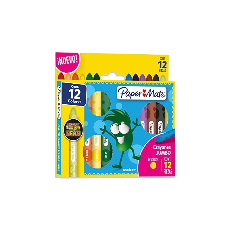 Crayones Jumbo Redondos Paper Mate 12 colores surtidos