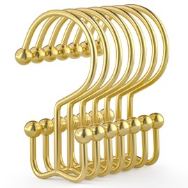 24 Pcs Shower Curtain Hooks, Goowin Shower Curtain Rings, Durable Gold Shower Curtain Hooks, Double Glide Shower Curtain Rings Rust Proof, Simple Shower Hooks for Shower Curtain & Liner, Gold