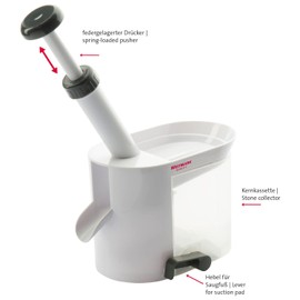 Westmark 40302260 Cherry Corer with Chute and Core Cassette, Includes 4-Piece Wear Parts Set, Plastic/Stainless Steel, White/Anthracite, White
