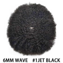 LYRICAL HAIR Afro Curly Mens Toupee African American Human Hair System Replacement 10X8 All Injected Poly Skin PU Afro Wavy 6MM Curl Hairpiece #1 Jet Black Kinky Curly Wigs for Black Men
