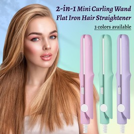Mini Dual-Purpose Curling Iron, New Mini Dual Purpose Curling Iron, 2-in-1 Curling Wand Flat Iron Hair Straightener, Travel Cur-ling Irons for All Hair Types Types (Mint Green)