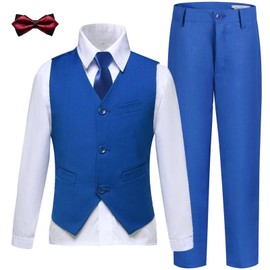 LOPEN STU Boy Suit Royal Blue Kids Tuxedo First Communion Toddler Dress Clothes Vest Pants Suits Set for Boys Size 3t