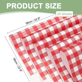 PATIKIL Flower Gift Wrapping Paper, 20 Sheets Plaid Waterproof Bouquet Paper Wrap Florist Supplies Packaging Floral Papers for Wedding DIY Craft Valentine, Red