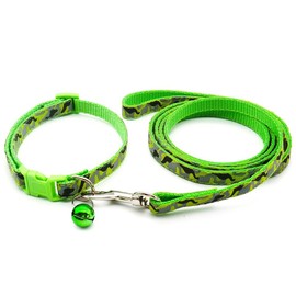 Doggie Style Store Small Dog Puppy Pet Collar and Lead Set Camo Camouflage Design Nylon Adjustable Size 19-32cm Collar with Bell and 120cm Leash Green