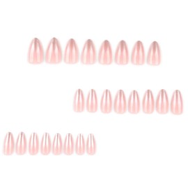 24Pcs Press on Nails Short Almond with Chrome Pink Ombre Design-LINMEIZAI Fake Nails Press ons Nail Tips Glue on Nails Full Cover Acrylic Nail Kit False Nails Stickers Nail Art for Women Manicure