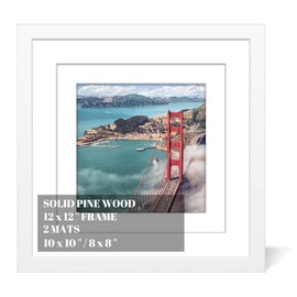 12x12 Wood Picture Frames for Wall Hanging or Tabletop,Diamond Painting Frame Baby Scan Picture Frames with 2 Mats Display 8x8 or 10x10 for Family Walls Decoration,Anniversary,Wedding,Christmas(White)