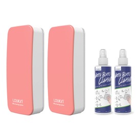 LOUKIN 2 Pack Magnetic Dry Erase Eraser, Whiteboard Eraser, Glass Board Eraser(Pink), 3.4 fl oz Whiteboard Cleaner * 2 Included, for Classroom, Home and Office Use