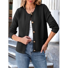 ANRABESS Women Striped Cardigan Sweaters Button Down Cropped Knit Lady Jackets Coat 2025 Fall Outfits Trendy Clothes Black Small