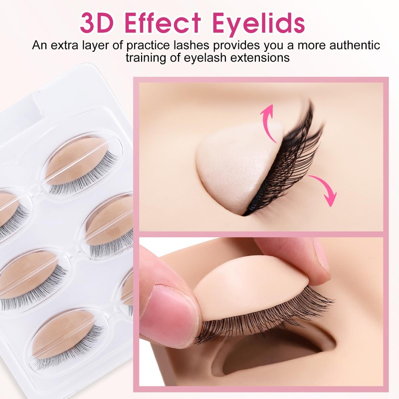 Miuffue 3 Pairs 2 Layers Eyelash Practice Eyelids for Mannequin