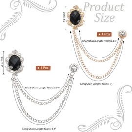 PATIKIL Gem Hanging Chain Brooch Pins, 2 Pcs Rhinestone Men's Gem Brooch Suit Pins Lapel Pins for Women Men Clothes Dress Bouquet Coat Hat Bag, Black