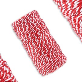 Voarge Cotton Garden String 100m Cotton String for Gift Wrapping, Colourful Cotton, Bakers Twine for Decoration, Christmas, Cooking and Cooking (Red and White)