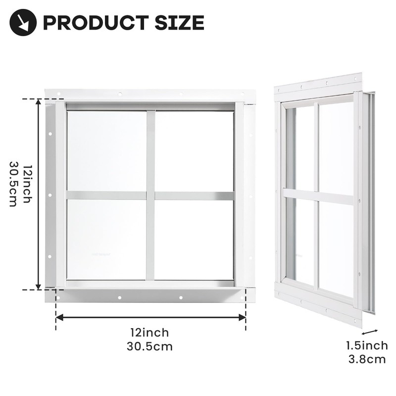 NOTASA Shed Windows 2 Pack, Chicken Coop Windows 12" x