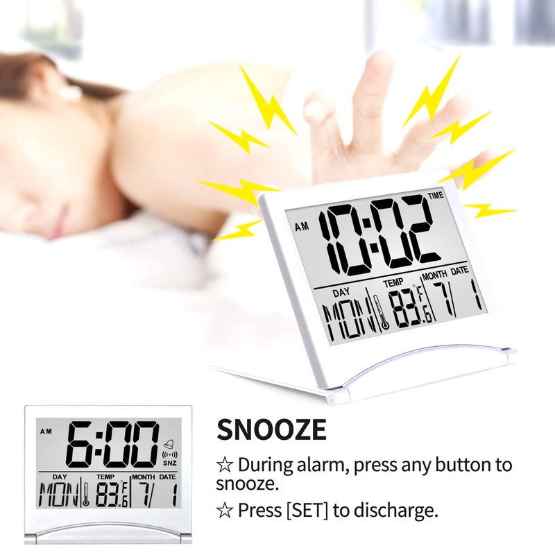 Betus Digital Travel Alarm Clock - Foldable Calendar Temperature Timer
