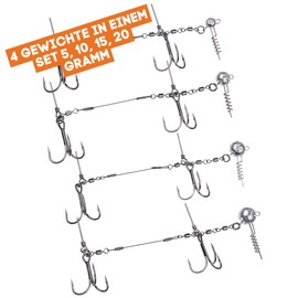 Zite Fishing Pike System Set L 13 cm Big Bait Ready Assembly for 21-26 cm Rubber Fish Pike 4 Pieces Rubber Fish Systems Pike Fishing 5g/10g/15g/20g Ready Systems with Screw-in Jig Head Predatory Fish