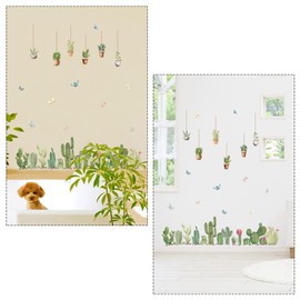 SUPERDANT Cactus Vinyl Wall Sticker, Green Planet, Pattern, Wall Sticker, Wall Art, Sticker for Home, Bedroom, Living Room, Decorations, 900 x 290 mm