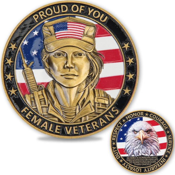 Female Veteran Challenge Coin with Clear Protective Case - Patriotic
