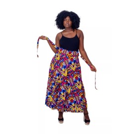 Handmade In Ghana African Print High Waist Elastic Skirt With Pockets & Belt