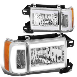 Auto Dynasty LED DRL Headlights Assembly Compatible with Ford F150 F250 F350 Bronco 1987 1988 1989 1990 1991, Driver and Passenger Side, Chrome Housing Clear Lens