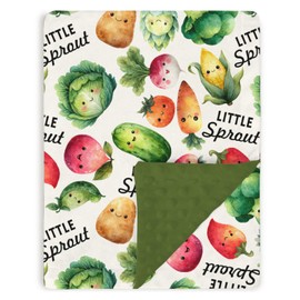 Baby Blankets for Girls Boys 30" x 40", Soft Double Layer Minky Blanket with Dotted Fleece Back, Nursery Bed Receiving Quilt Newborn Infant Toddler Shower Gift Little Sprout Vegetables Theme