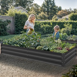 YITAHOME 96x48x12 in 2pcs Galvanized Raised Garden Bed Kit, Large Metal Planter Box with Gloves, Safety Rubber & Support Rod, Outdoor Flower Bed for Plants Vegetables, Black